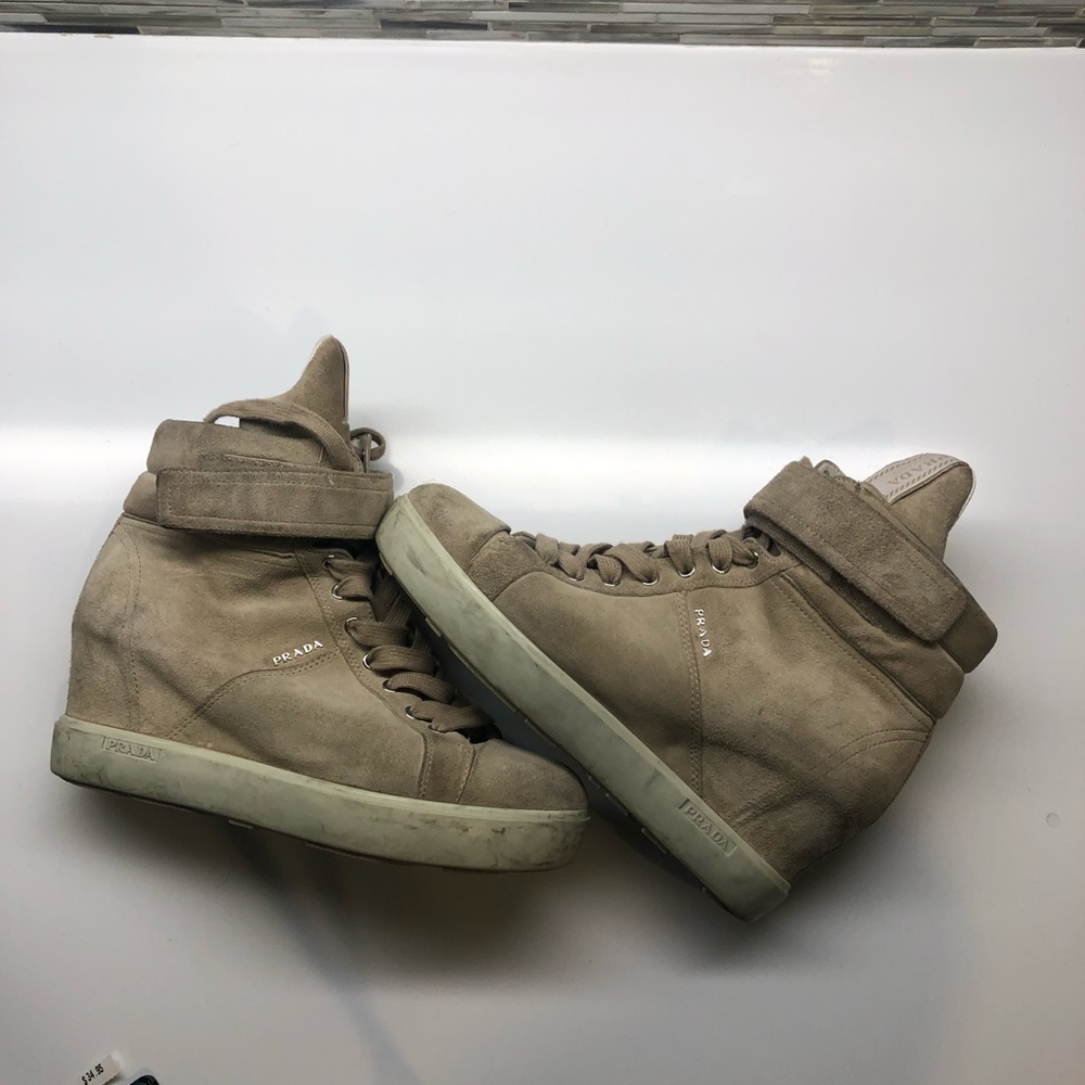 Prada wedge sneaker in beige